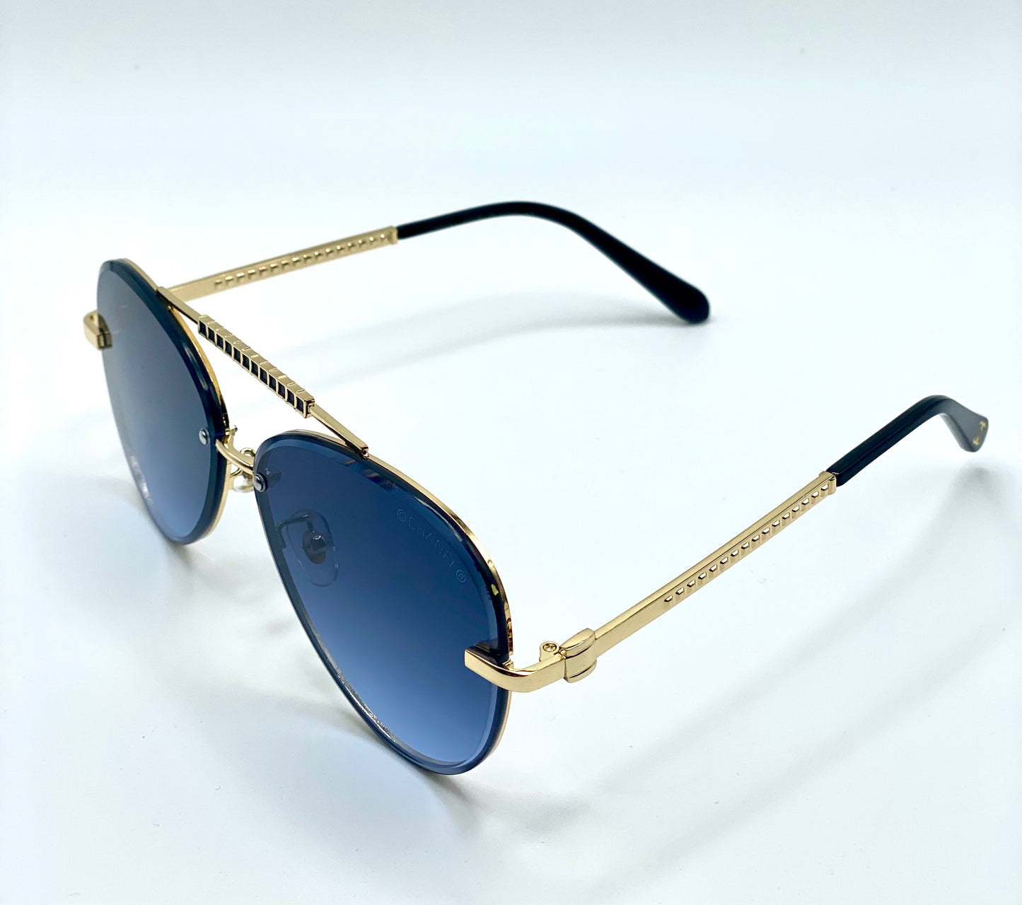 Chanel Men Women Sunglasses Golden Frame Deep Blue Lenses 65-16-142