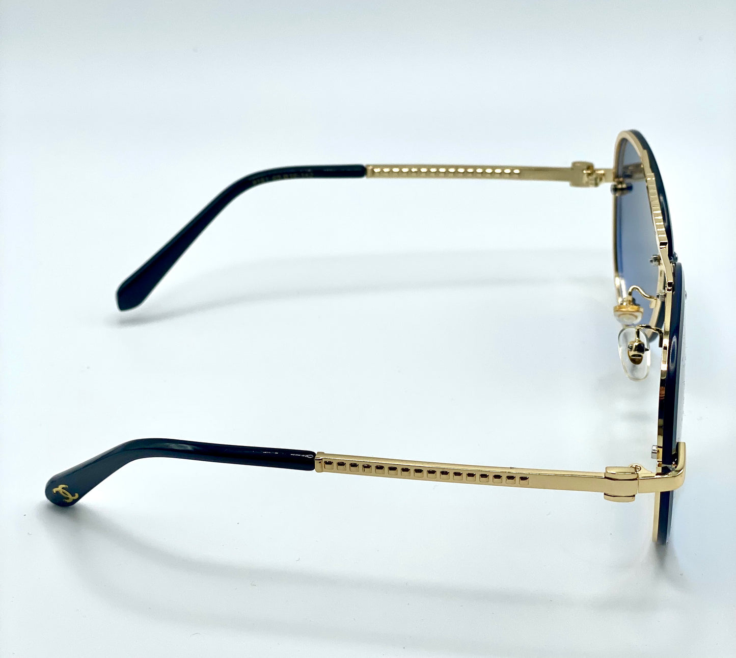 Chanel Men Women Sunglasses Golden Frame Deep Blue Lenses 65-16-142
