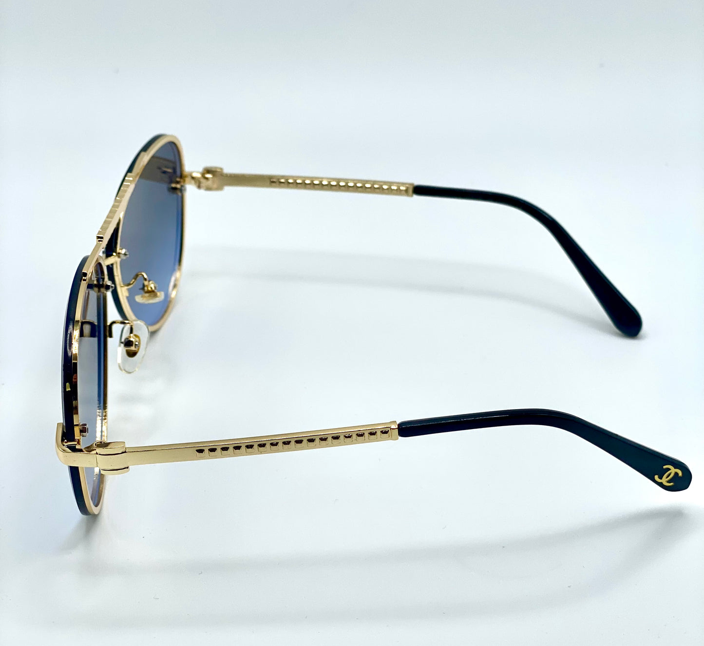 Chanel Men Women Sunglasses Golden Frame Deep Blue Lenses 65-16-142