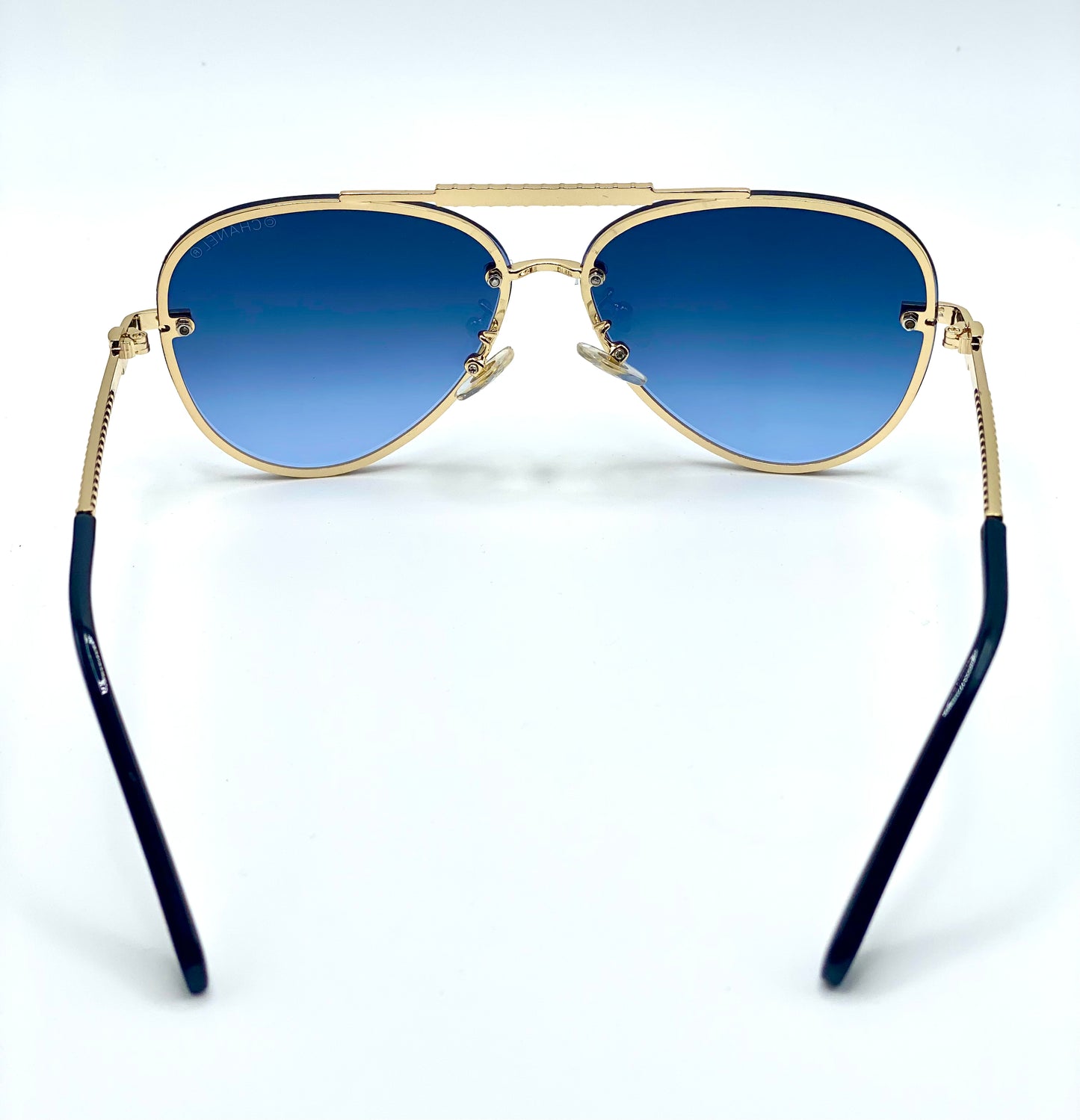 Chanel Men Women Sunglasses Golden Frame Deep Blue Lenses 65-16-142