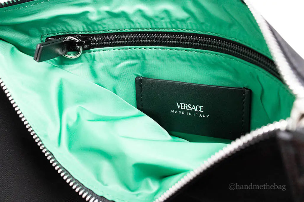 Versace Large Black Nylon Medusa Convertible Pouch Clutch