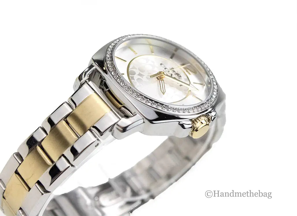 Coach Boyfriend Crystal Bezel Silver Gold Toned Watch