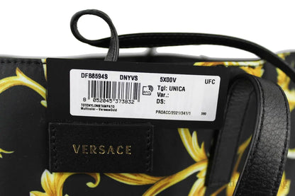 Versace Large Black Gold Print Nylon Stampato Tote