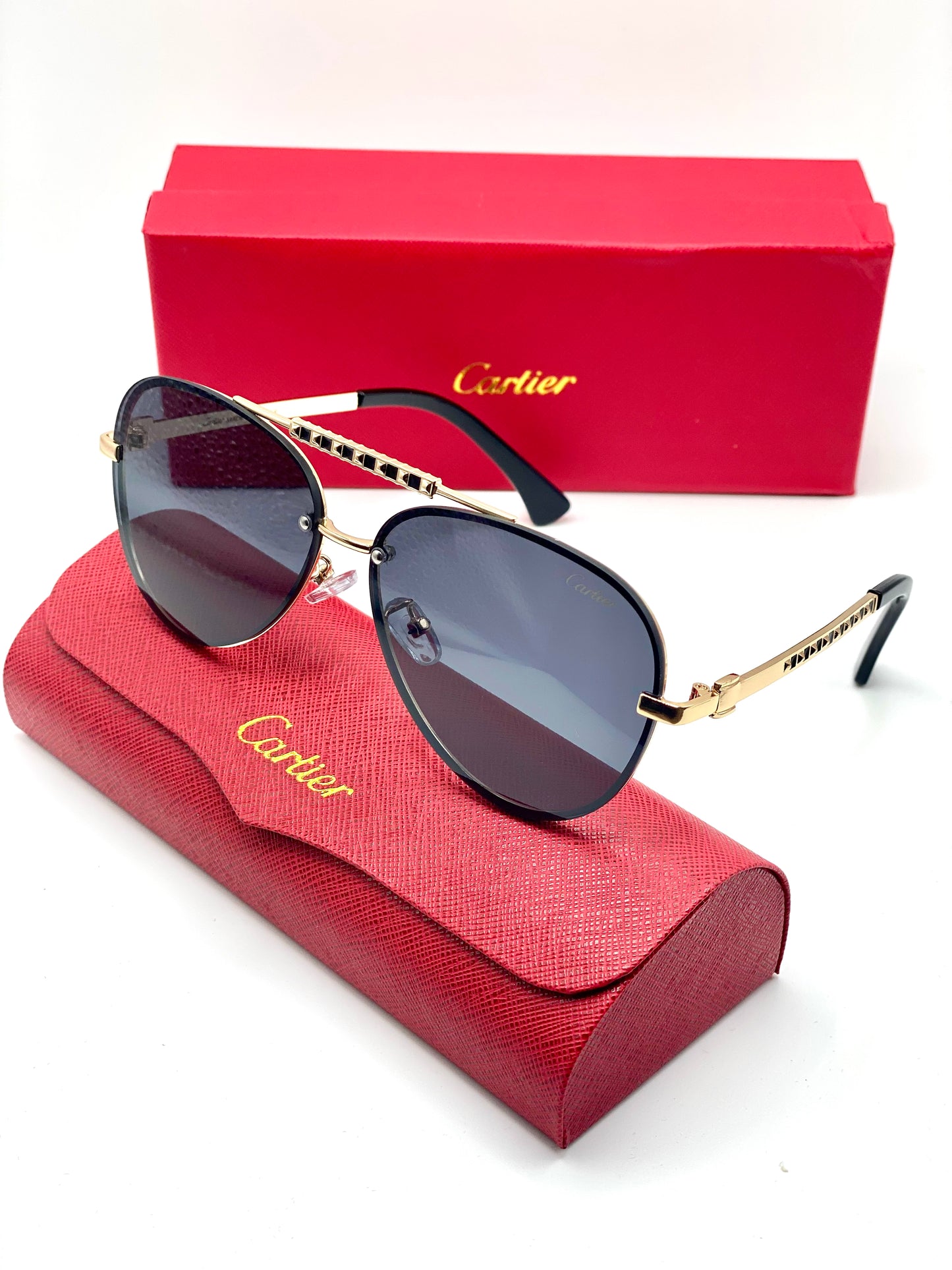 Cartier Men Sunglasses Gold Tone Frame Black Lenses 60-18-135