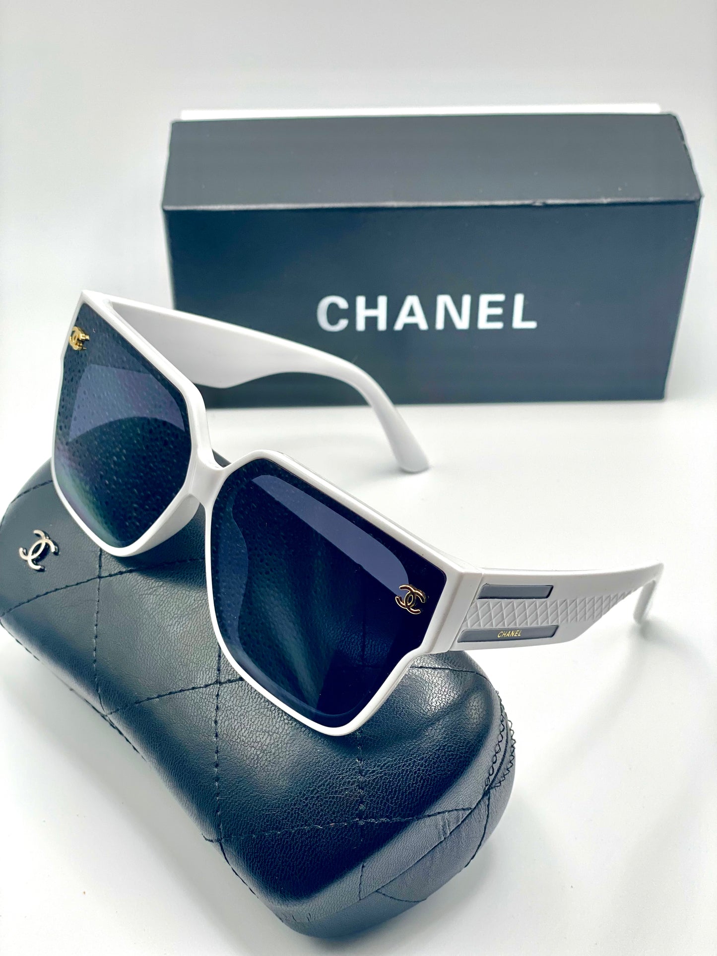 Chanel Women Sunglasses White Plastic Frame Black Lenses