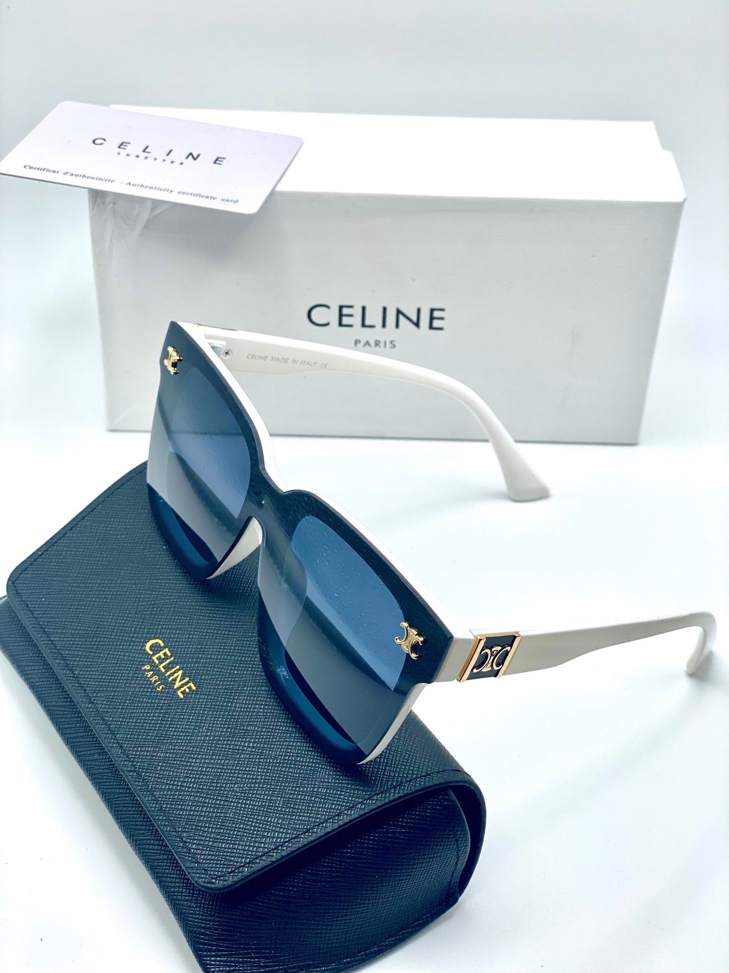 Celine Women Sunglasses White Plastic Frame Black Lenses