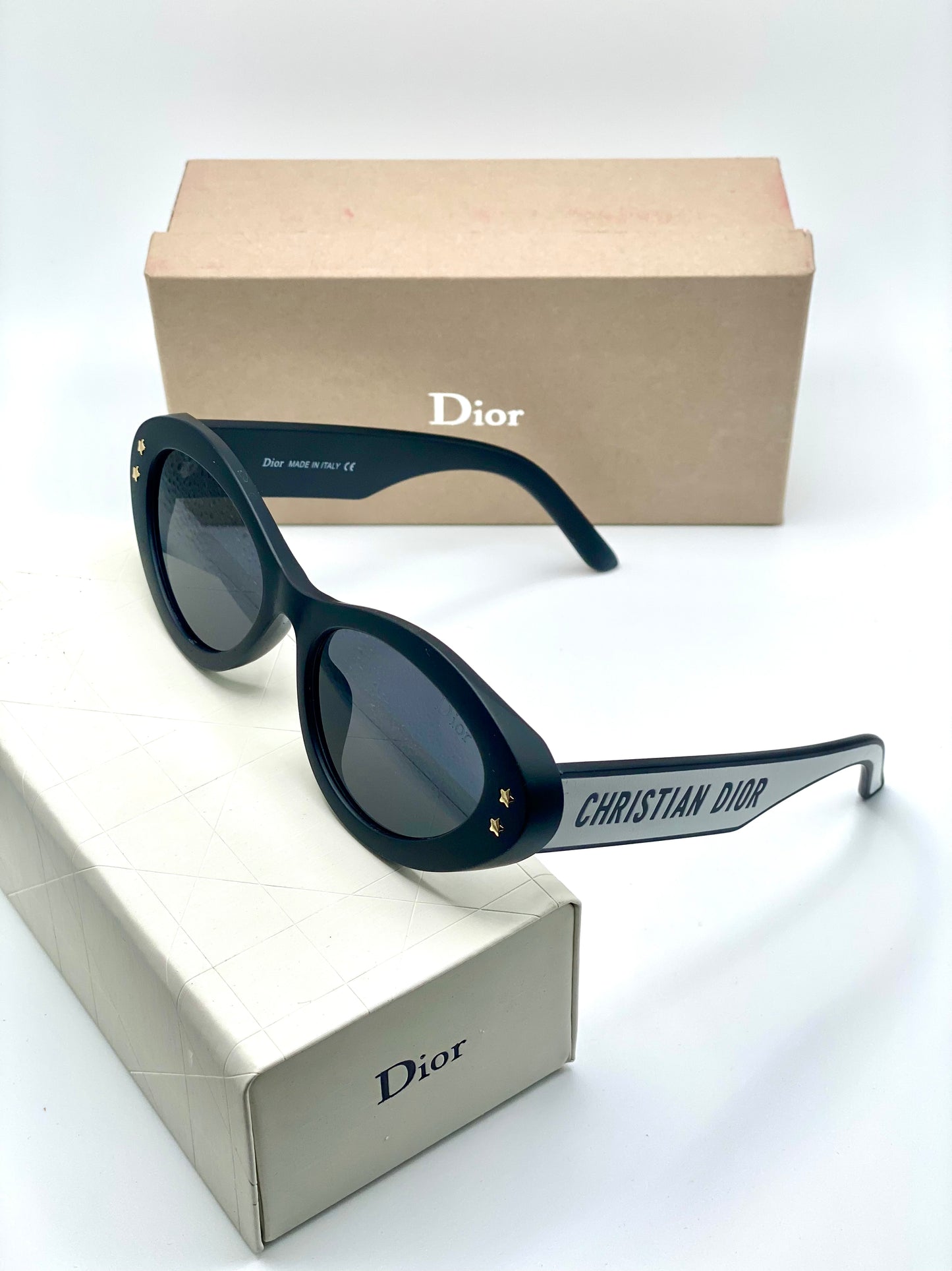 Christian Dior Women Sunglasses White And Black Mate Plastic Frame Black Lenses