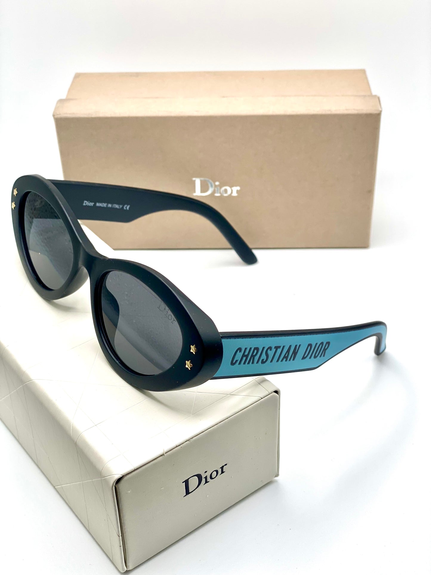 Cristian Dior Women Sunglasses Black Blue Mate Frame Black Lenses