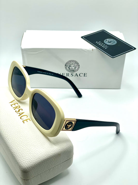 Versace Women Sunglasses Black Ivory Plastic Frame And Black Lenses