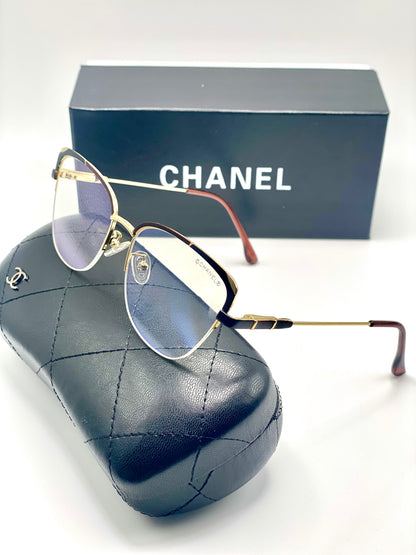 Chanel Men Women Eyeglasses Frames Golden Tone Metal Frame Half Rim 55-17-145