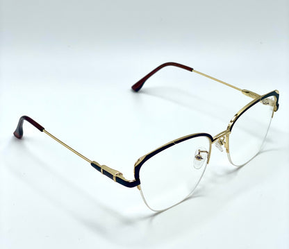 Chanel Men Women Eyeglasses Frames Golden Tone Metal Frame Half Rim 55-17-145