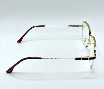 Chanel Men Women Eyeglasses Frames Golden Tone Metal Frame Half Rim 55-17-145