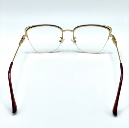 Chanel Men Women Eyeglasses Frames Golden Tone Metal Frame Half Rim 55-17-145