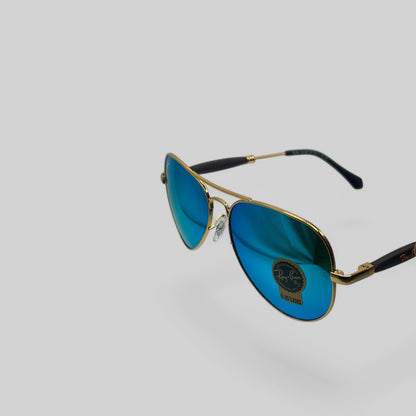 Ray Ban Aviator RB3517 58-14-140 Golden Frame Blue Mirrored Lenses