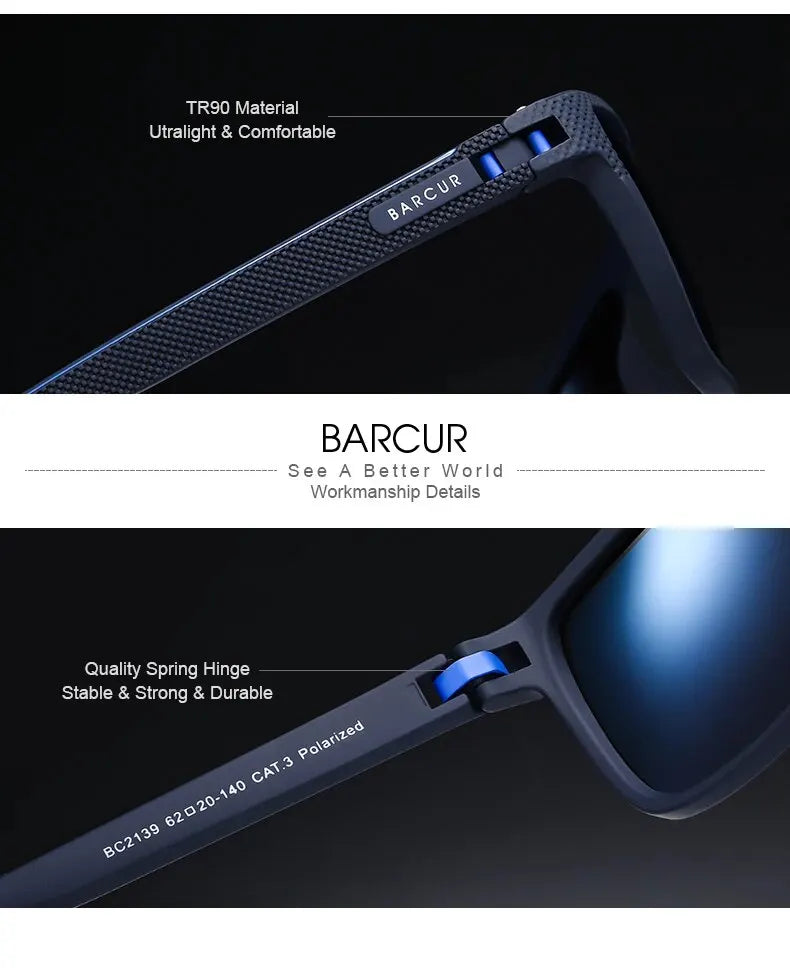 BARCUR Design TR90 Sunglasses Men Polarized Light Weight Sports Sun Glasses Women Eyewear Accessory Oculos UVAB Protection