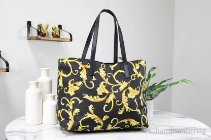 Versace Large Black Gold Print Nylon Stampato Tote